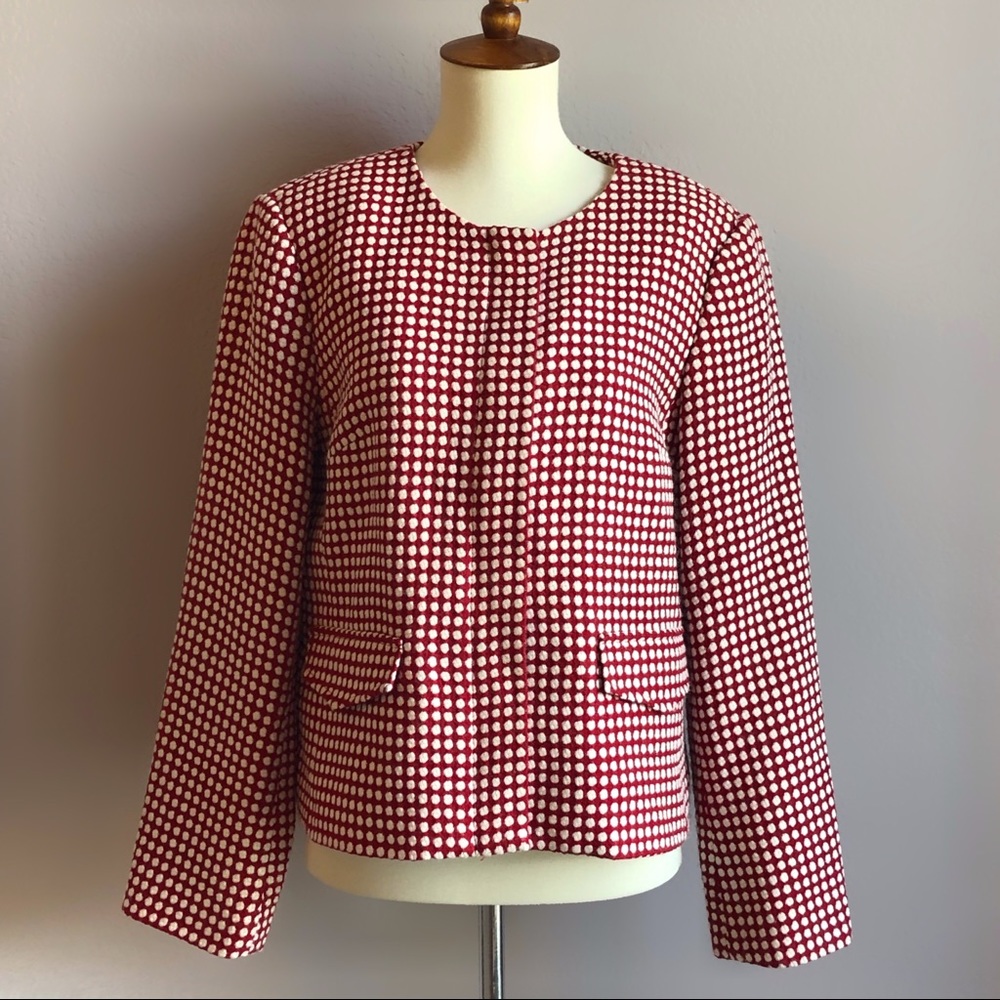 Talbots Red White Polka Dot Wool Blazer Size 12